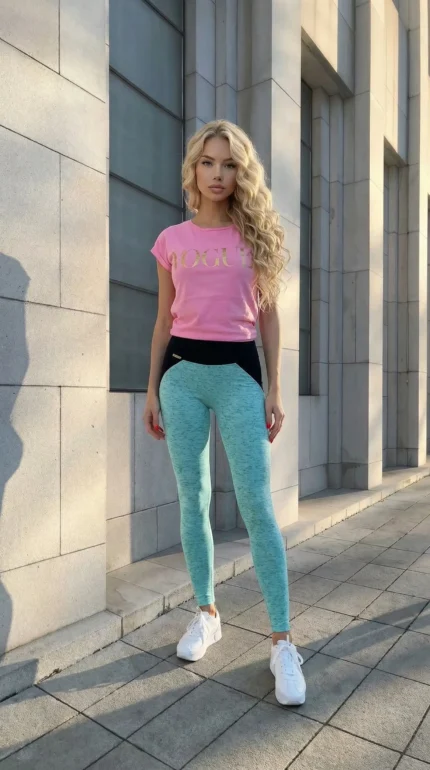 sportinės tamprės moterims iš medvilnės, turkio spalvos, su juodu juosmeniu