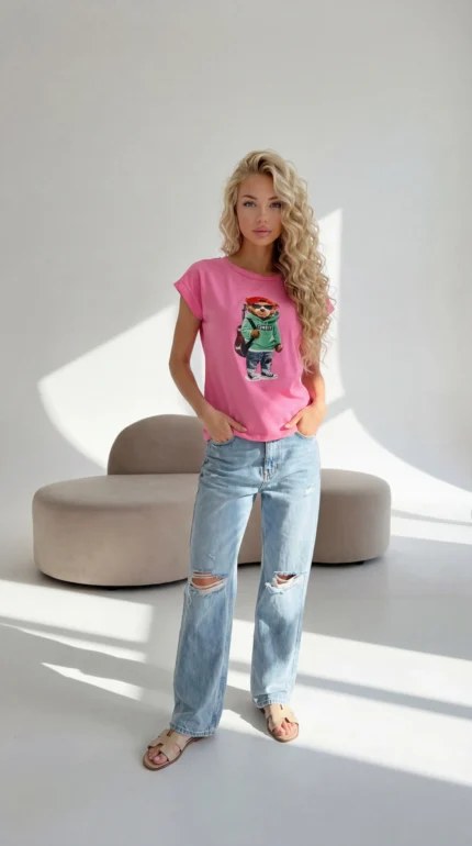 Rožinė laisvalaikio maikutė moterims