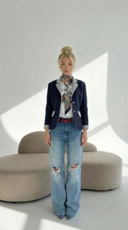 elegantiškas moteriškas mėlynos spalvos švarkas kasdienai