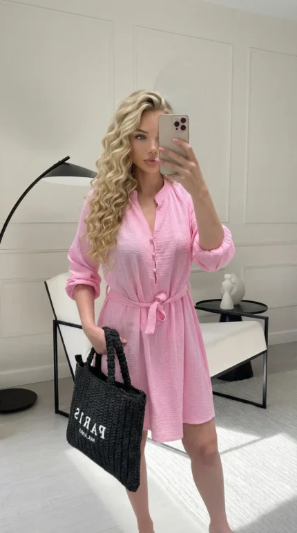 muslino suknelės moterims ruzavos spalvos