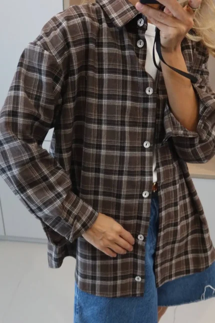 Moteriški marškiniai , languoti, rudos spalvos,