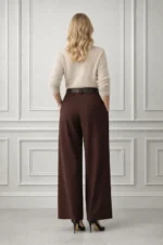 plačios kelnės ruda spalva
