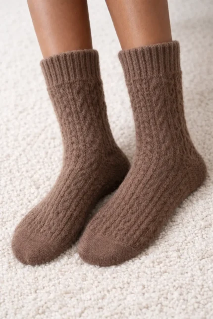 angoros vilnos kojinės ruda spalva
