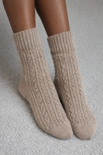 angoros vilnos kojinės smėlio spalva