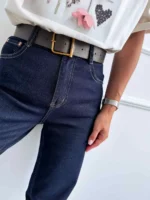 moteriški džinsai tamsiai melyna spalva