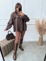 moteriški marškinėliai rudos spalvos