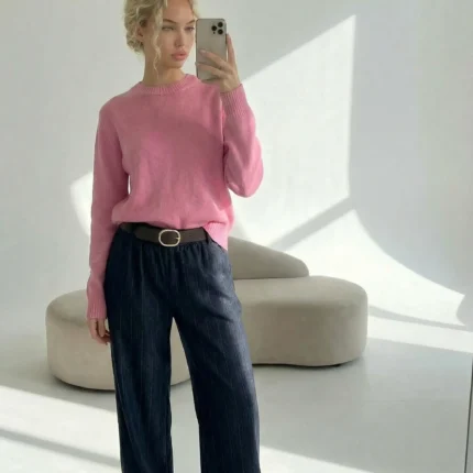 plačios moteriškos kelnės melynos spalvos