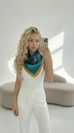 Skarelė ant kaklo moterims – Elniai mėlyname peizaže