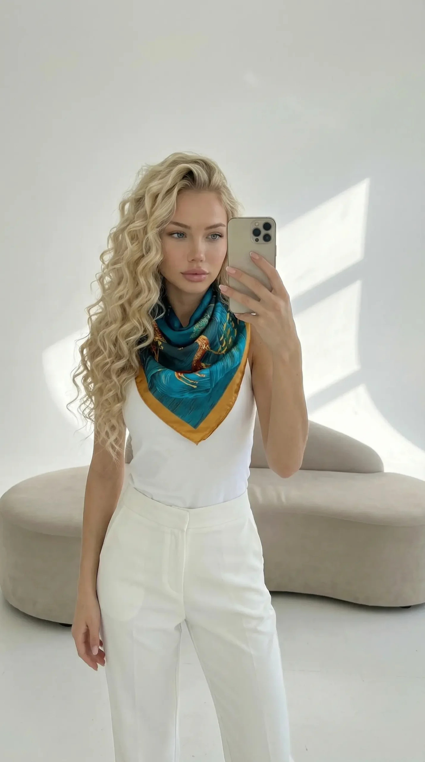 Skarelė ant kaklo moterims – Elniai mėlyname peizaže