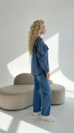 moteriški marškiniai melynos spalvos