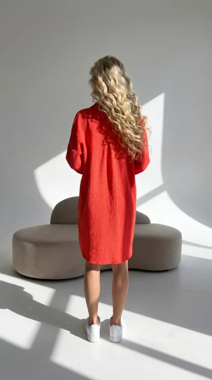 Muslino marškinių suknelė rozine