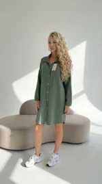 haki muslino suknelė