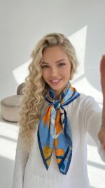 gėlėta skarelė mėlyna-oranžinė