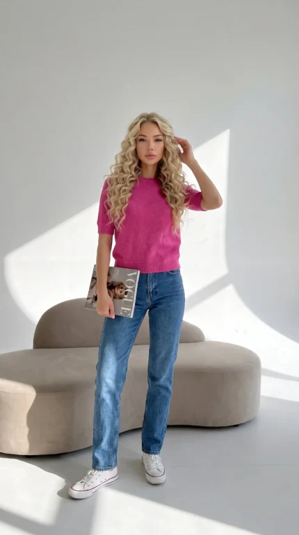 Alpakos vilnos megztinis Rožinis